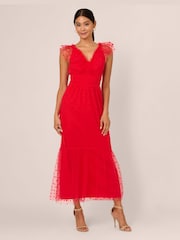 Adrianna Papell Red Dot Tulle Ruffle Dress - Image 1 of 7