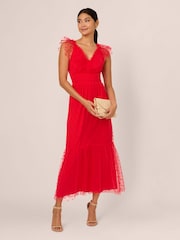 Adrianna Papell Red Dot Tulle Ruffle Dress - Image 3 of 7
