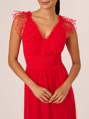 Adrianna Papell Red Dot Tulle Ruffle Dress - Image 4 of 7