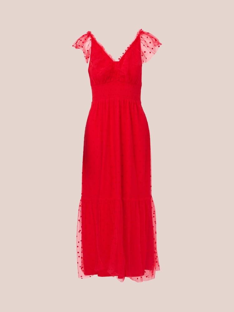 Adrianna Papell Red Dot Tulle Ruffle Dress - Image 6 of 7