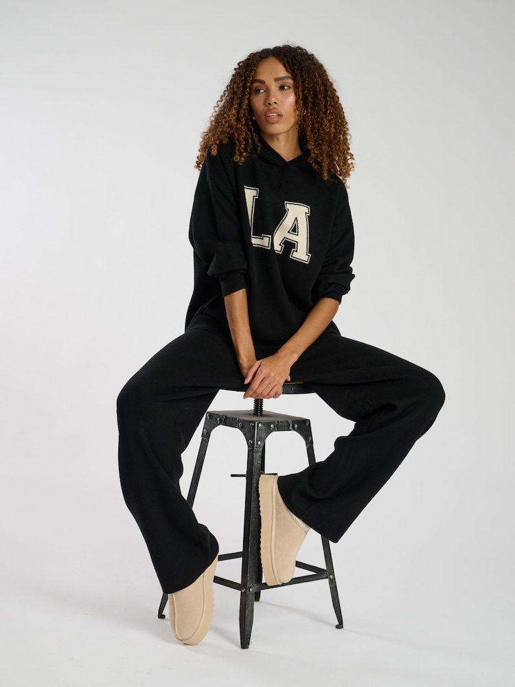 South Beach Black Knitted Wide Leg Joggers - Image 1 of 4