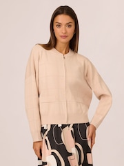 Adrianna Papell Pink Long Sleeve Sweater Bomber Jacket With Front Zipper And Mock Neck - Image 1 of 7