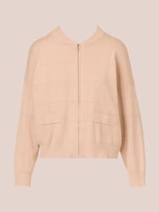 Adrianna Papell Pink Long Sleeve Sweater Bomber Jacket With Front Zipper And Mock Neck - Image 6 of 7