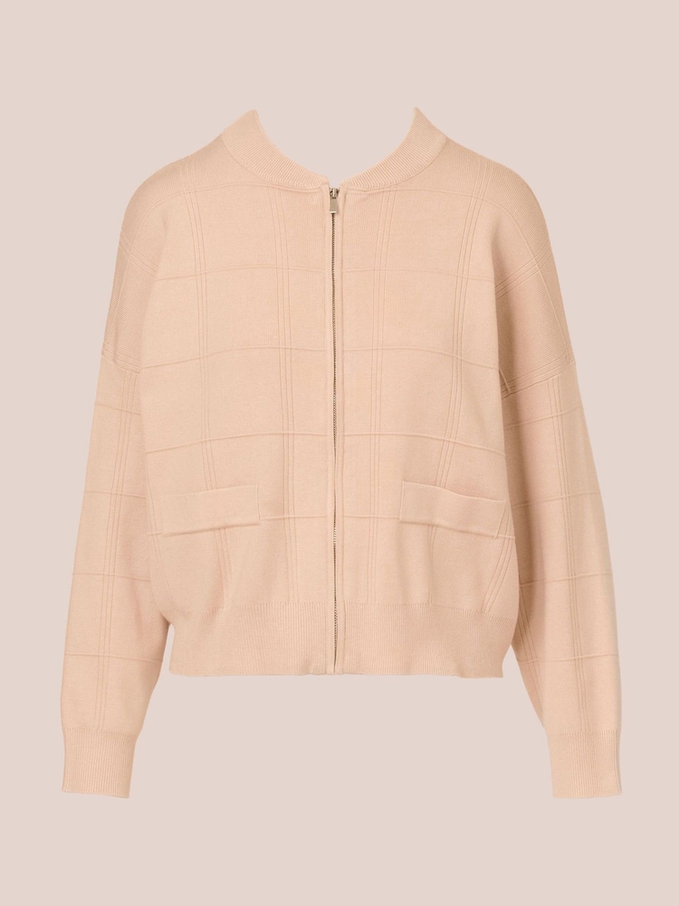 Adrianna Papell Pink Long Sleeve Sweater Bomber Jacket With Front Zipper And Mock Neck - Image 6 of 7