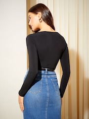 Friends Like These Black Long Sleeve Lace Trim Bodysuit - Image 4 of 4
