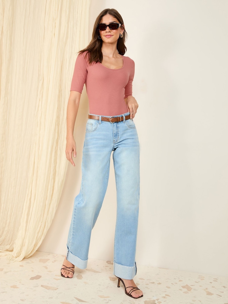 Pink - Friends Like These Kurzärmeliger, gerippter Body aus Jersey mit U-Ausschnitt - Bild 2 von 4 Pink - Friends Like These Kurzärmeliger, gerippter Body aus Jersey mit U-Ausschnitt - Bild 2 von 4