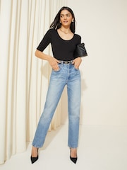 Friends Like These Black Short Sleeve Jersey Ribbed Scoop Neck Bodysuit - Image 2 of 4
