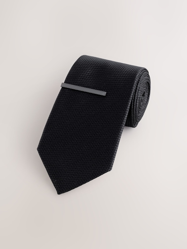 Schwarz - Textured Tie with Tie Clip - Bild 1 von 5 Schwarz - Textured Tie with Tie Clip - Bild 1 von 5