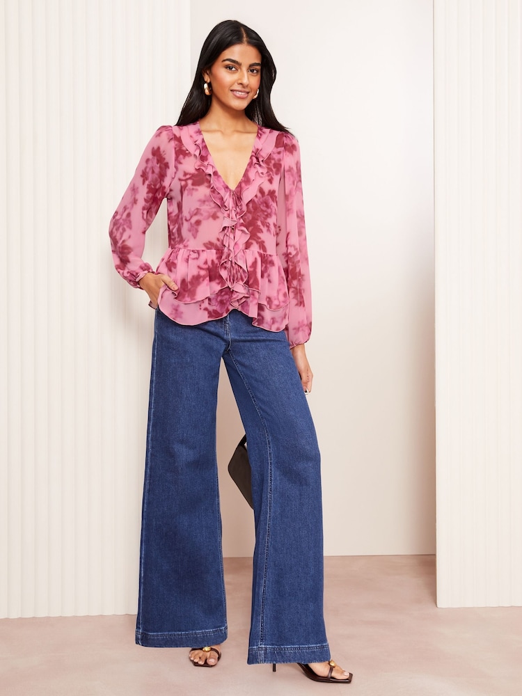 Friends Like These Pink Long Sleeve Ruffle Front Blouse - Image 2 of 4