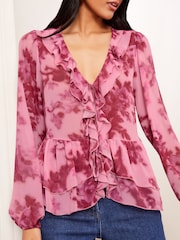 Friends Like These Pink Long Sleeve Ruffle Front Blouse - Image 3 of 4