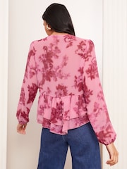 Friends Like These Pink Long Sleeve Ruffle Front Blouse - Image 4 of 4