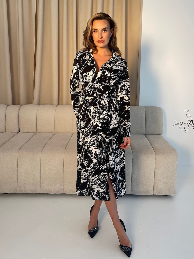 Girl In Mind Black Haisley Marble Print Maxi Shirt Dress - Image 1 of 6