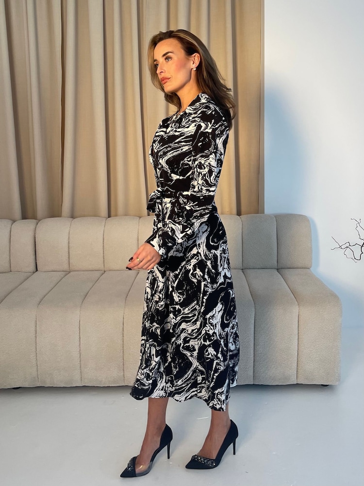 Girl In Mind Black Haisley Marble Print Maxi Shirt Dress - Image 2 of 6