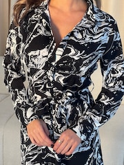 Girl In Mind Black Haisley Marble Print Maxi Shirt Dress - Image 5 of 6