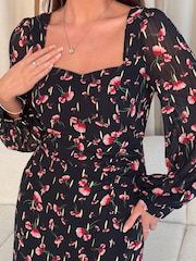 Girl In Mind Black Arden Sweetheart Neckline Ruched Detail Midi Dress - Image 4 of 5