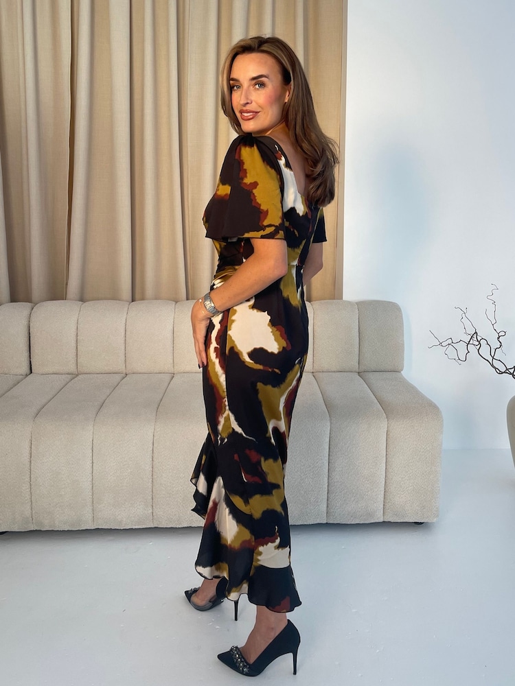 Girl In Mind Green Abstract Burnout Heidi Ruched Midi Dress - Image 3 of 5