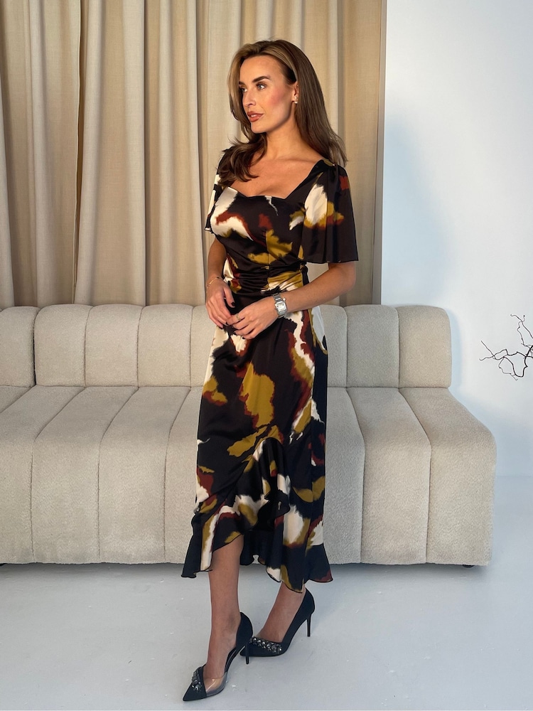 Girl In Mind Green Abstract Burnout Heidi Ruched Midi Dress - Image 4 of 5