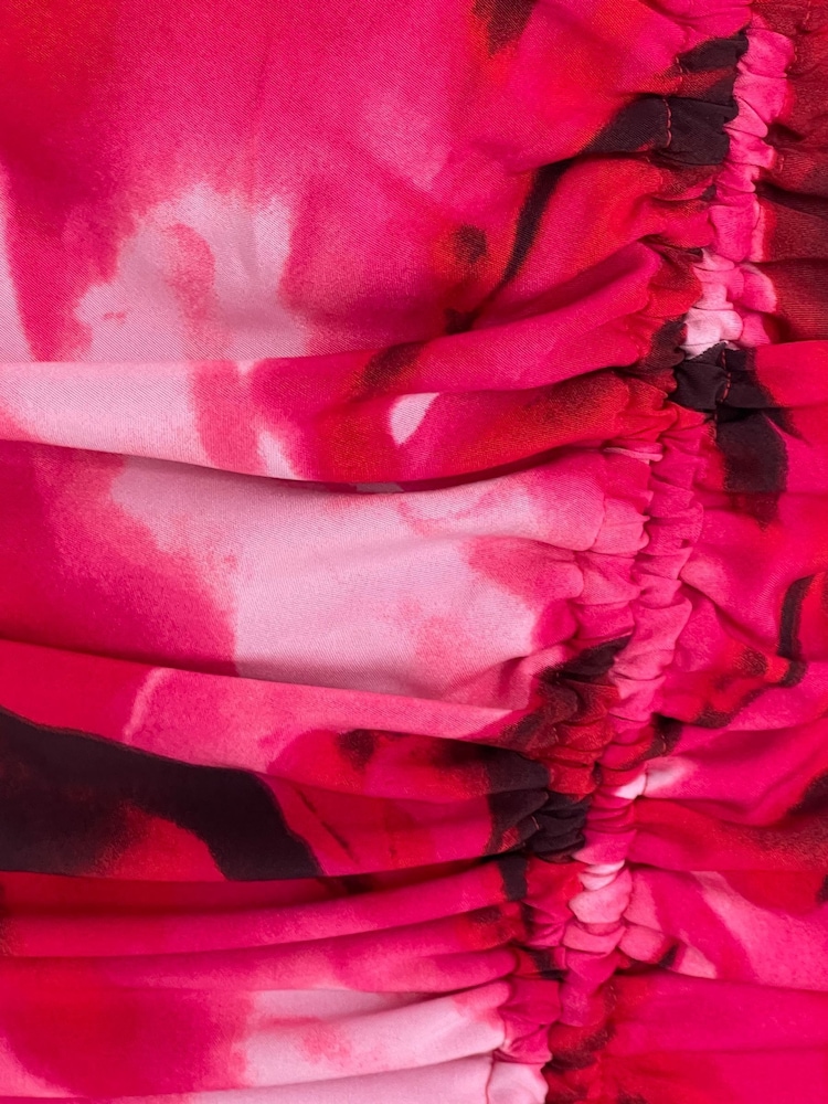 Girl In Mind Pink Anisa Floral Print Frill Skirt Puff Sleeve Midi Dress - Image 6 of 6
