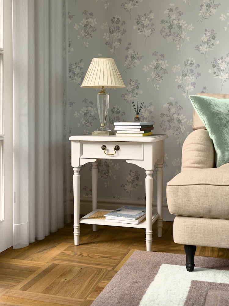 Laura Ashley Dove Grey Clifton 1 Drawer Side Table - Image 1 of 5