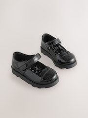 Black Patent Cat Character Mary Jane School Shoes - Image 1 of 5