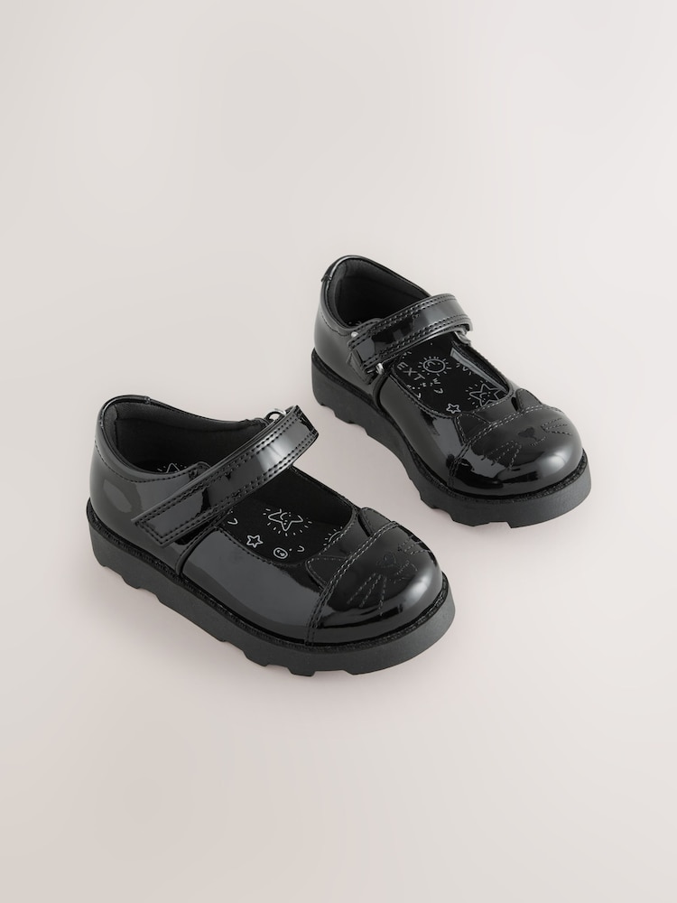 Black Patent Cat Character Mary Jane School Shoes - Image 1 of 5
