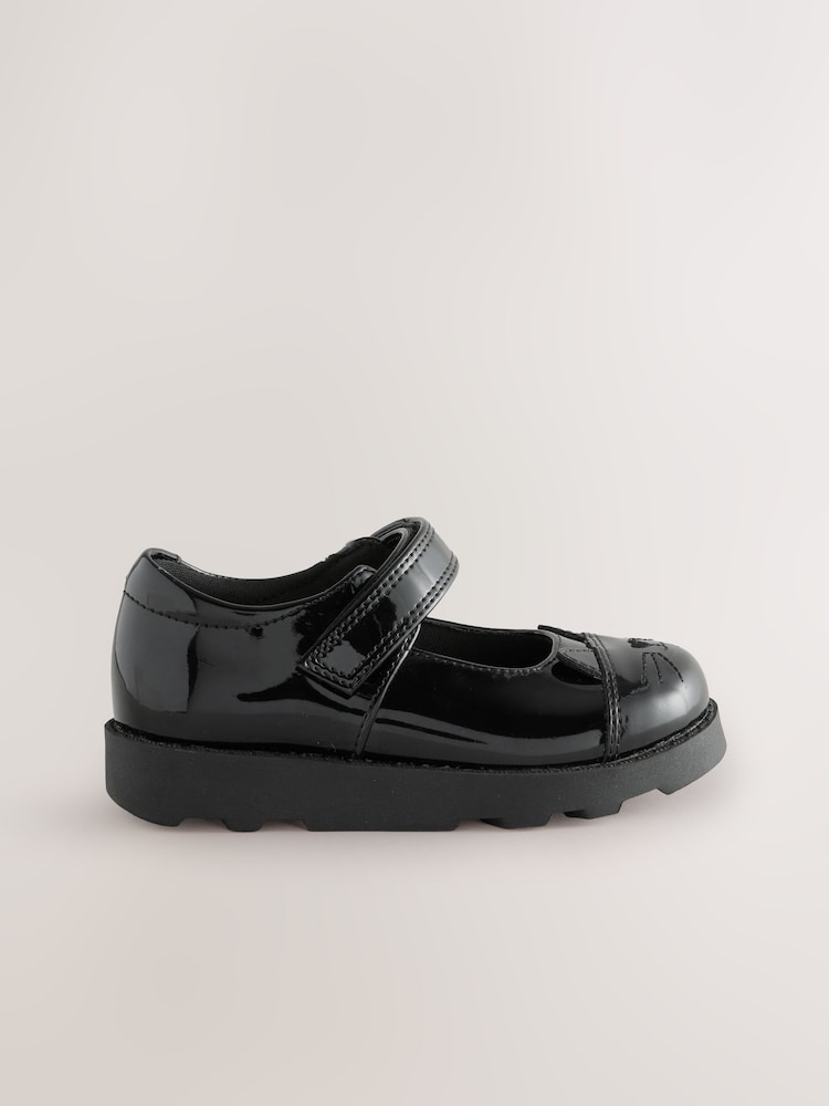Black Patent Cat Character Mary Jane School Shoes - Image 2 of 5