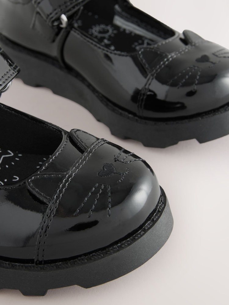 Black Patent Cat Character Mary Jane School Shoes - Image 5 of 5