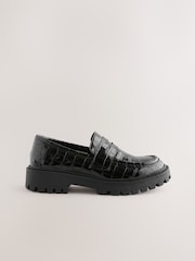 Black Patent Crocodile Effect School Loafers - Image 2 of 5