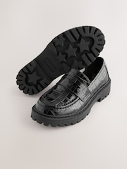Black Patent Crocodile Effect School Loafers - Image 3 of 5