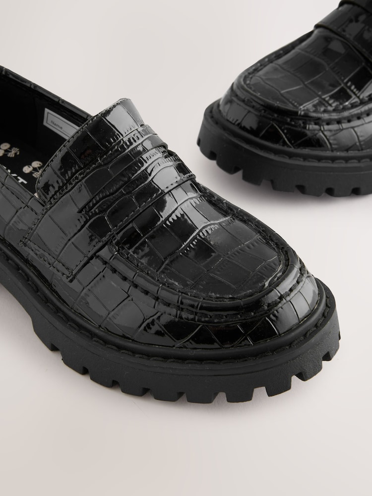 Black Patent Crocodile Effect School Loafers - Image 5 of 5