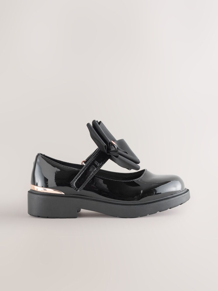 Black Patent Bow Chunky Mary Jane School Shoes - Image 2 of 5