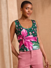 Love & Roses Khaki Animal Tropical Print Scoop Neck Vest - Image 1 of 4