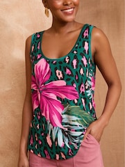 Love & Roses Khaki Animal Tropical Print Scoop Neck Vest - Image 2 of 4