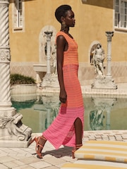 Love & Roses Orange Halter Neck Tie Waist Midi Dress - Image 3 of 5