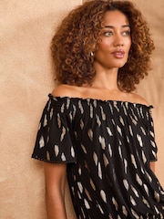 Love & Roses Black Foil Bardot Jersey Top - Image 4 of 4