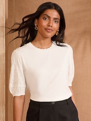Love & Roses White Ecru Scallop Bow Embroidered Top - Image 1 of 4