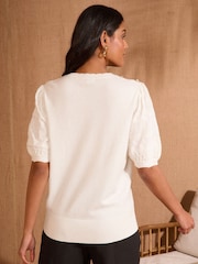 Love & Roses White Ecru Scallop Bow Embroidered Top - Image 3 of 4