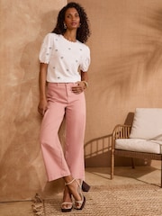 Love & Roses Ivory/Black Scallop Bow Embroidered Top - Image 3 of 4