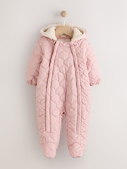Pink Baby Quilted Nylon Pramsuit (0mths-2yrs) - Image 1 of 6