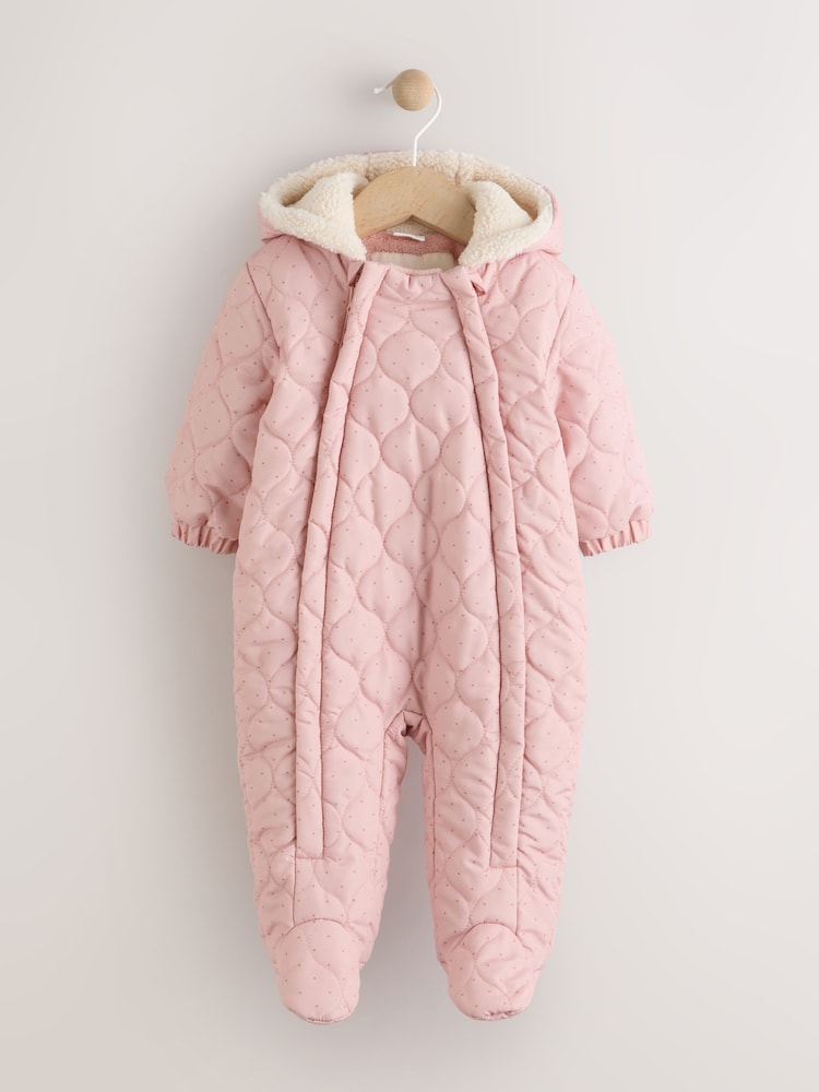 Pink Baby Quilted Nylon Pramsuit (0mths-2yrs) - Image 1 of 6