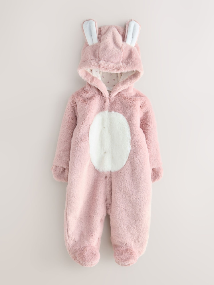 Pink - Faux Fur Bunny Pramsuit (0mths-2yrs) - Bild 1 von 6 Pink - Faux Fur Bunny Pramsuit (0mths-2yrs) - Bild 1 von 6