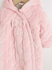 Pink Velour Baby Quilted Pramsuit (0mths-2yrs) - Image 9 of 14