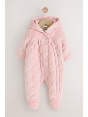 Pink Velour Baby Quilted Pramsuit (0mths-2yrs) - Image 7 of 14