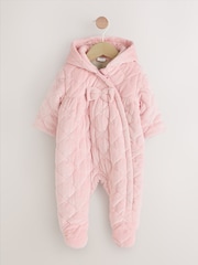 Pink Velour Baby Quilted Pramsuit (0mths-2yrs) - Image 8 of 14
