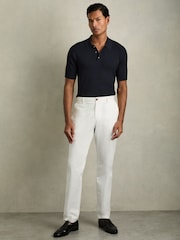 Reiss Navy Berch Fine-Rib Short-Sleeve Polo Shirt - Image 1 of 6
