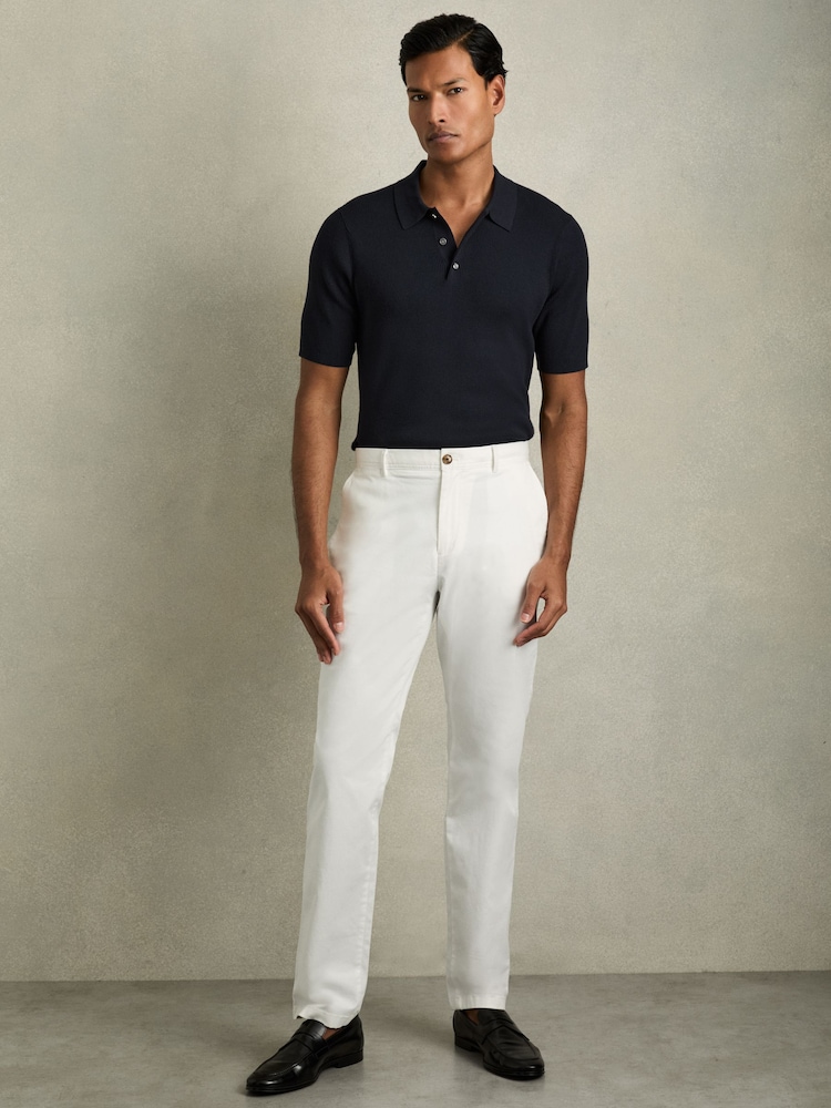 Reiss Navy Berch Fine-Rib Short-Sleeve Polo Shirt - Image 1 of 6