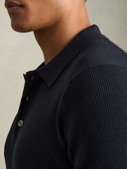 Reiss Navy Berch Fine-Rib Short-Sleeve Polo Shirt - Image 4 of 6