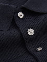 Reiss Navy Berch Fine-Rib Short-Sleeve Polo Shirt - Image 6 of 6