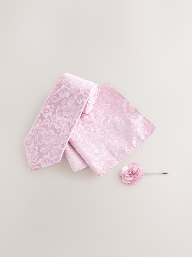 Pink Floral Tie and Pocket Square Set - Image 1 of 4