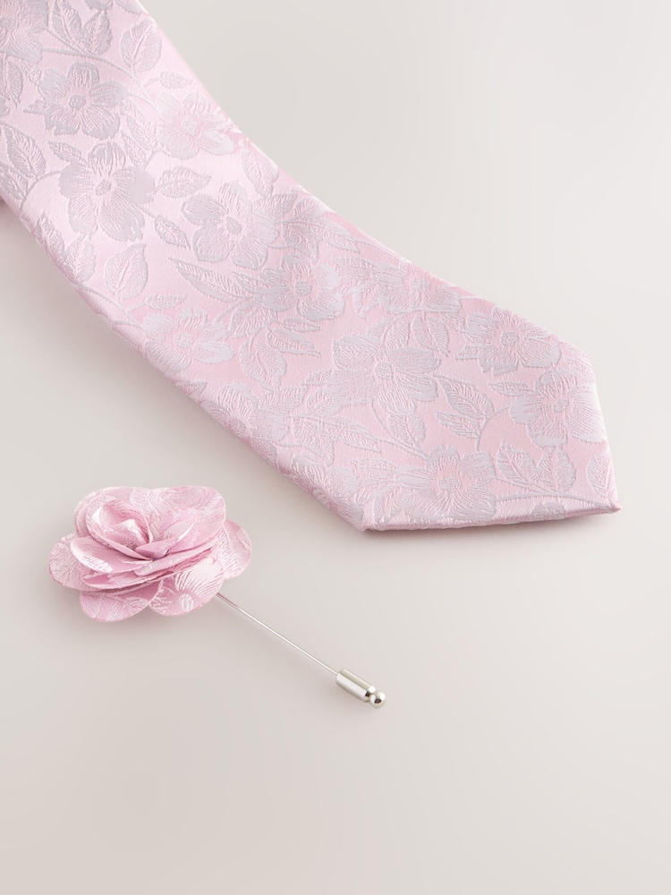 Pink Floral Tie and Pocket Square Set - Image 2 of 4